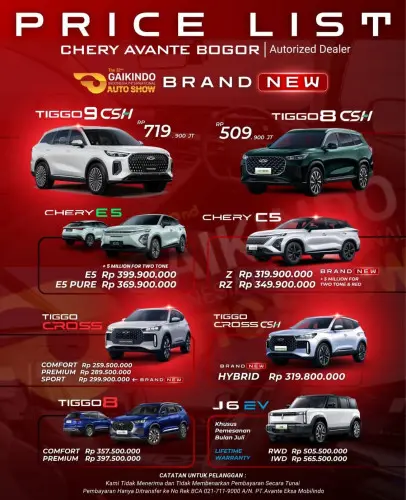 Pricelist Harga Chery malakasari 2025